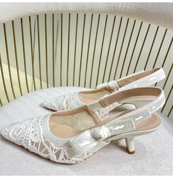 Dior J'Adior Lace Slingback Kitten Heels Beige - 9