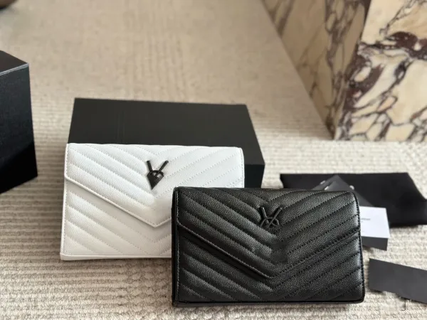 Saint Laurent Monogramme Envelope Wallet in Off-White with Gold Hardware - 8