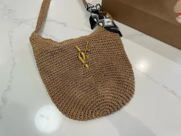 Saint Laurent YSL Monogram Straw Tote Bag Beige - 7