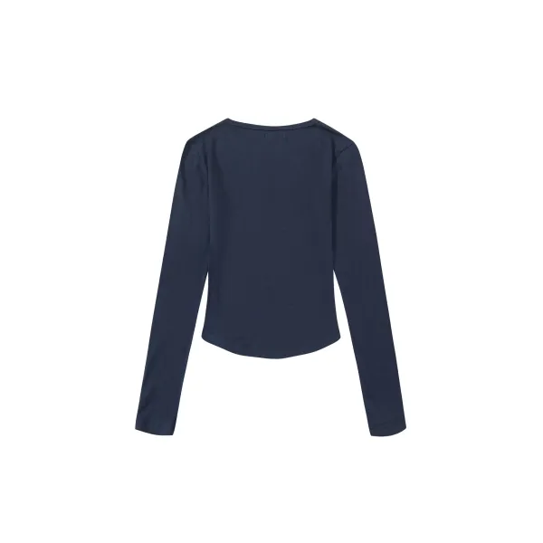 Saint Tears Heart Dot Logo Long-Sleeve Cropped Top Navy - 12