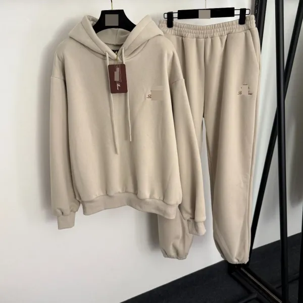 Design Cropped Hoodie and Jogger Set Beige Casual-Set - 4