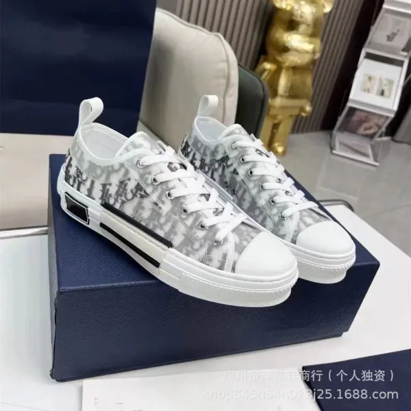 Dior B23 Oblique Print White Low-Top Sneakers - 8