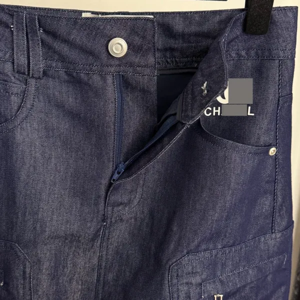 Chanel Denim Mini Skirt with Zippered Pockets Navy - 8