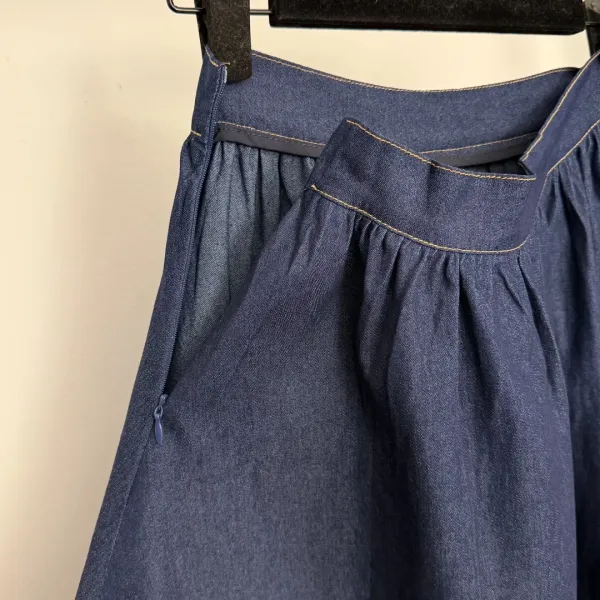 Denim A-Line Midi Skirt in Navy - 8