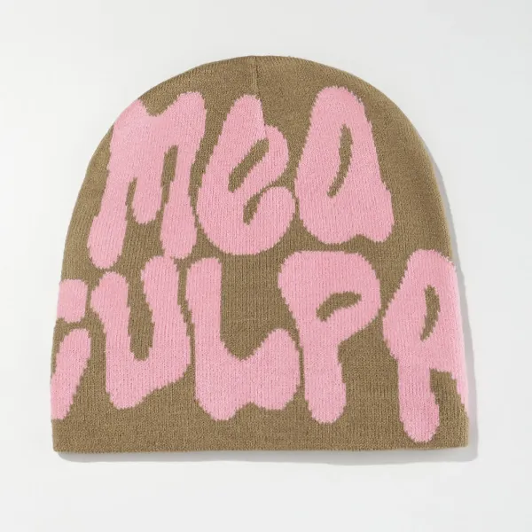Mea Culpa Pink and Brown Knit Beanie - 14