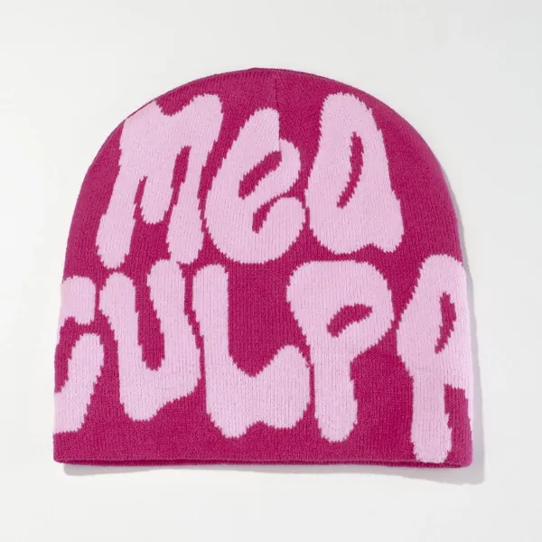 Mea Culpa Pink and Brown Knit Beanie - 19