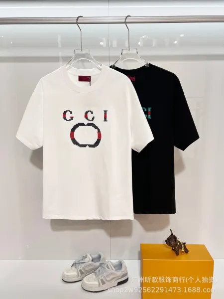 Gucci GCI Logo Embroidered Washed Denim Gray T-Shirt - 10