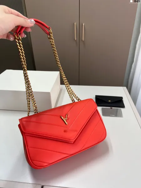 Saint Laurent Loulou Chain Bag Burgundy Shoulder Bag - 5
