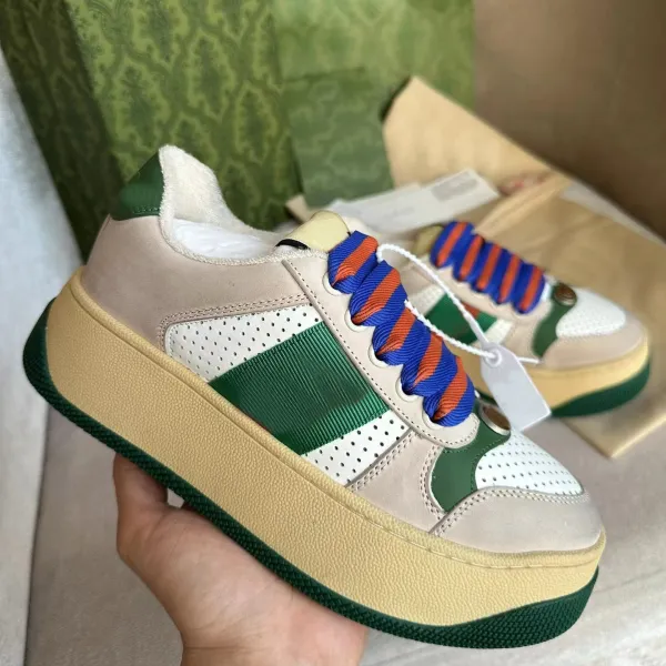Gucci Rhyton Sneakers with Web Stripe Laces in Mint Green and Beige - 17