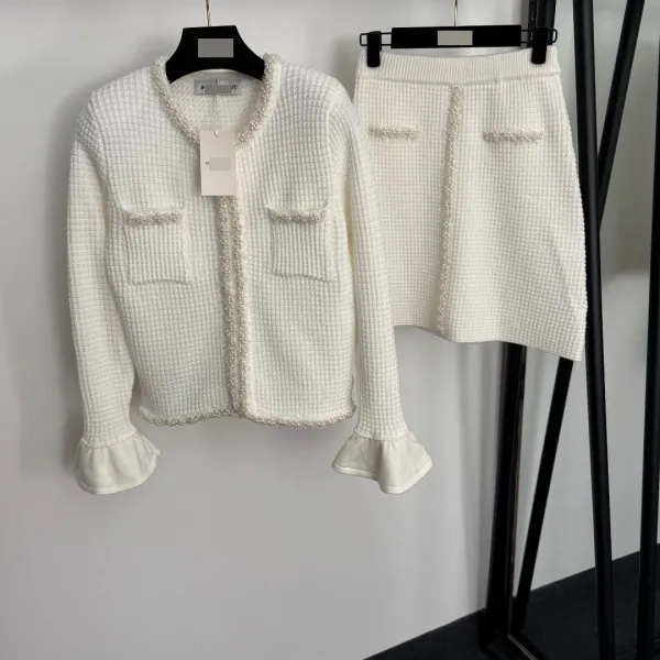 Chanel-Inspired Tweed Set Black and White Cardigan and Skirt - 4