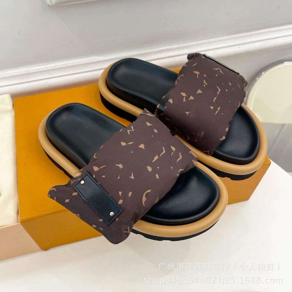 Unbranded Slippers Denim-pattern wide-strap slide image 3
