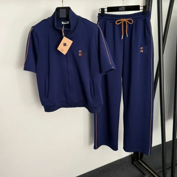 MMY Short-Sleeve Track Jacket and Sweatpants Set Navy with Orange Trim Tracksuit - 4