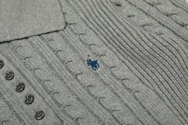 Ralph Lauren Cable Knit Polo Black Sweater - 17