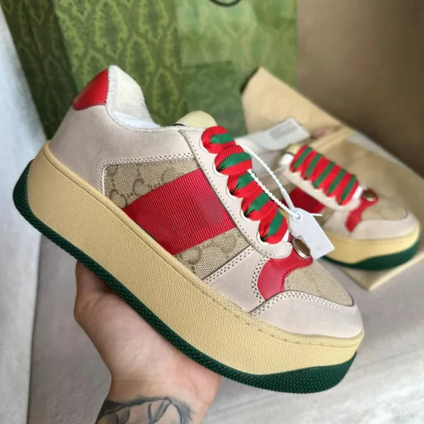 Gucci Rhyton Sneakers with Web Stripe Laces in Mint Green and Beige - 14