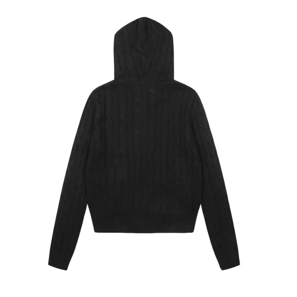 Polo Ralph Lauren Cable Knit Hooded Zip-Up Sweater Black - 10