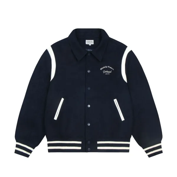 Marithe Francois Girbaud Varsity Jacket Navy with White Stripes Outerwear - 6