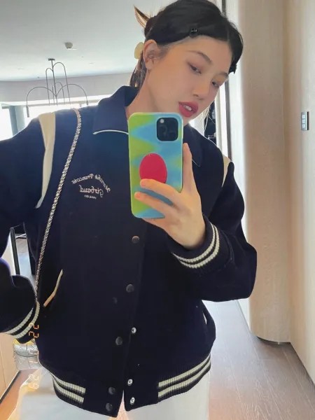 Marithe Francois Girbaud Varsity Jacket Navy with White Stripes Outerwear - 38