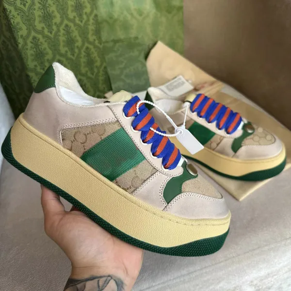 Gucci Rhyton Sneakers with Web Stripe Laces in Mint Green and Beige - 15