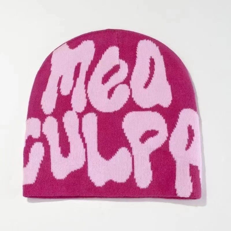 Unbranded Hats Knitted Beanie with Oversized Lettering — Nine red and gray characters