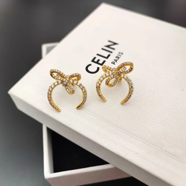 Celine Bow Crystal Earrings Silver - 6