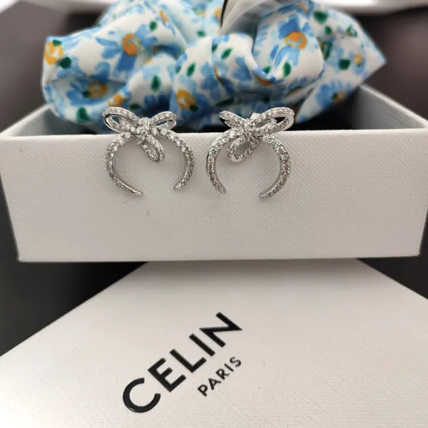Celine Bow Crystal Earrings Silver - 5
