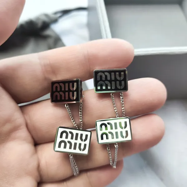 Miu Miu Logo Chain Drop Earrings Silver - 3