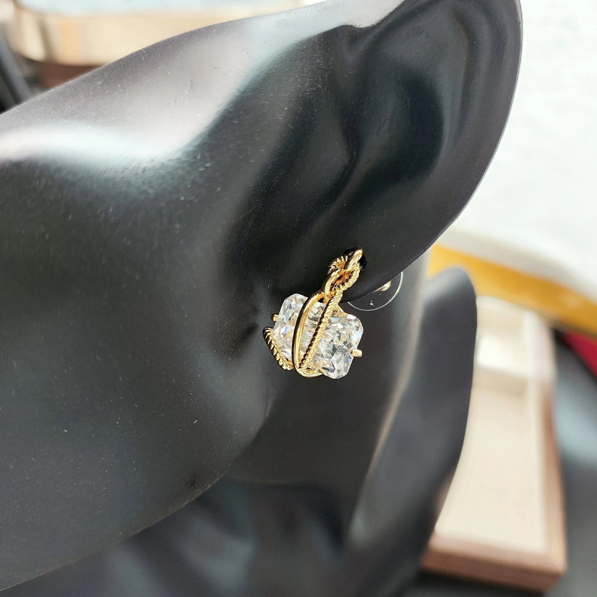 Gold-Tone Twisted Rope Pendant Necklace with Cushion-Cut Crystal - 7