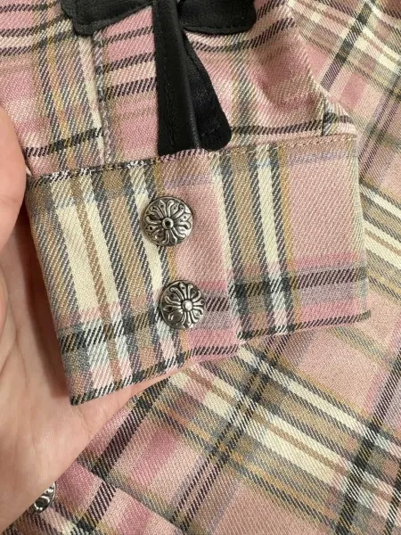 Chrome Hearts x Unknown Brand Pink Plaid Shirt with Ornate Silver Buttons - 4