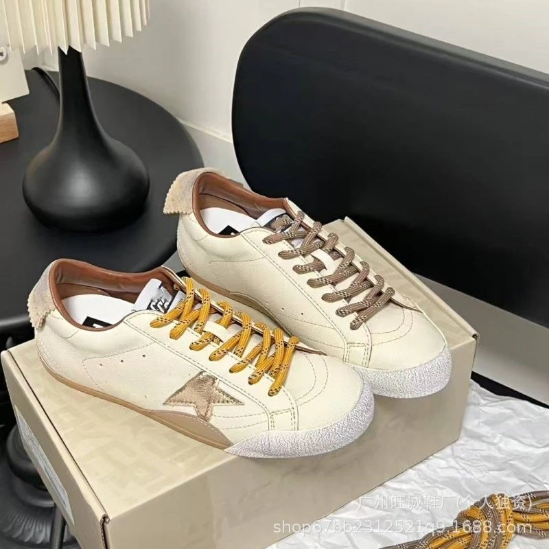 Golden Goose Deluxe Brand Superstar Beige Leather Sneakers with Metallic Star and Contrasting Laces