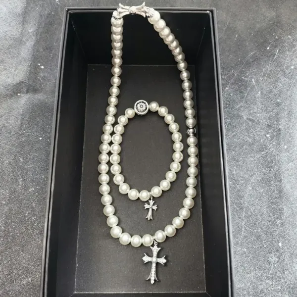 Pearl Bead Cross Pendant Necklace White - 6