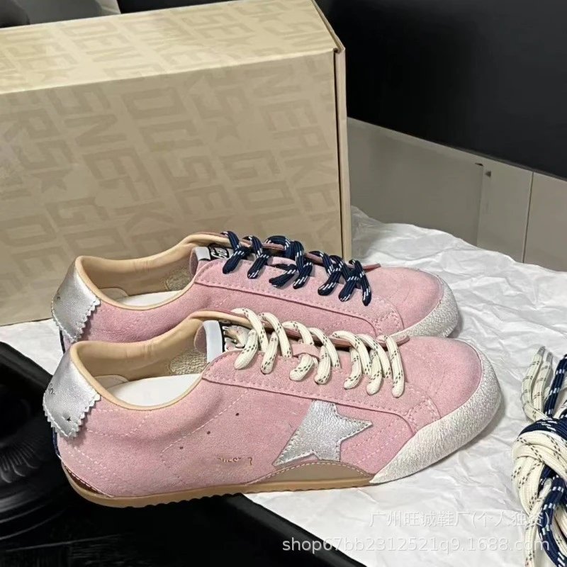Golden Goose Superstar Pink Suede with Silver Star Sneakers - 12