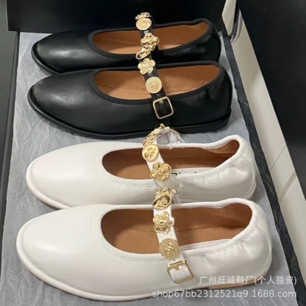 Versace Medusa Mary Jane White Leather Flats - 4