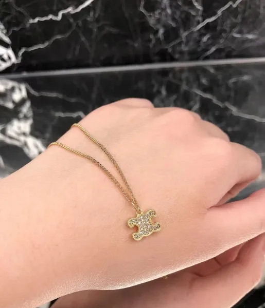 Celine Triomphe Puzzle Pendant Necklace Gold - 9