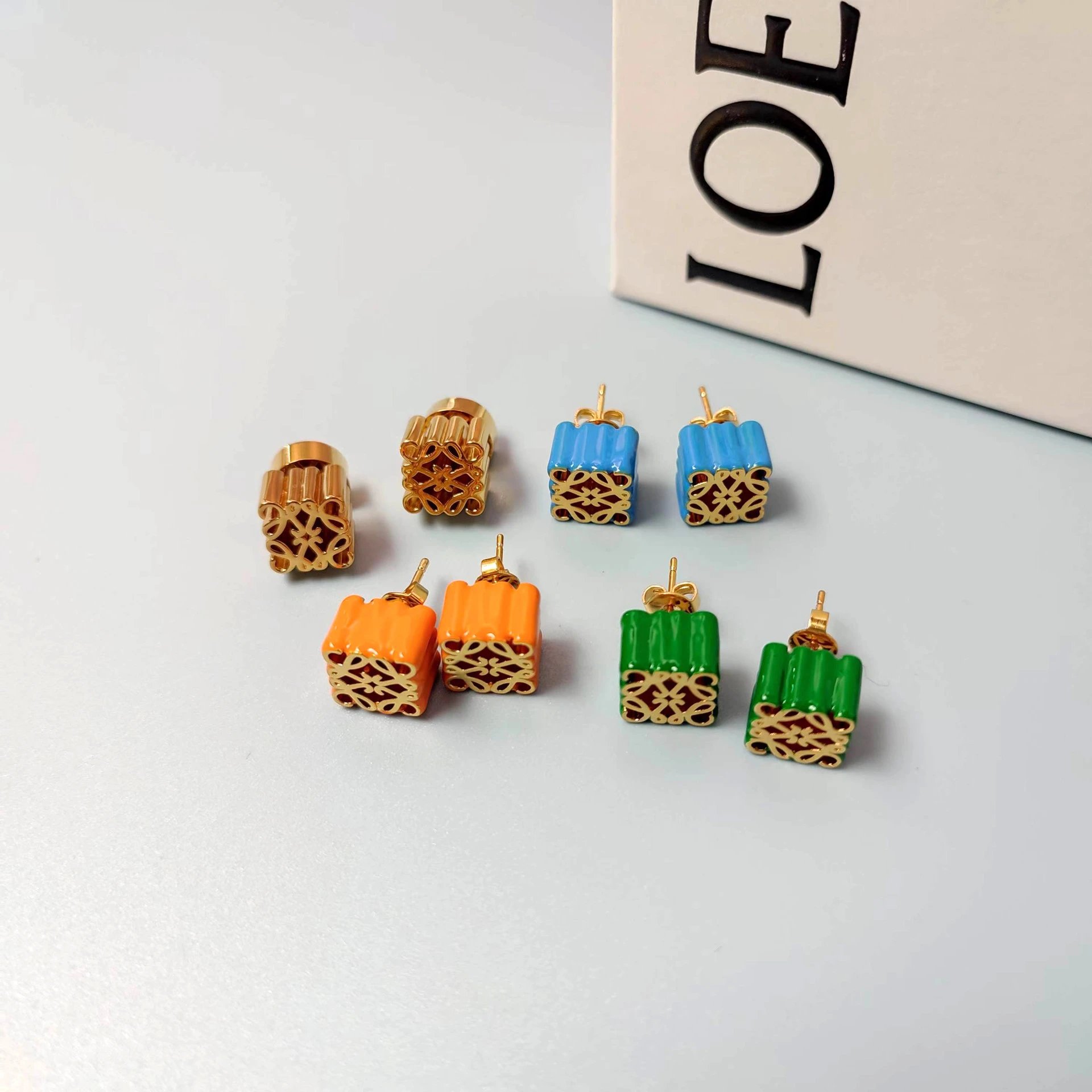 Loewe Anagram Cube Earrings Gold Jewelry - 9