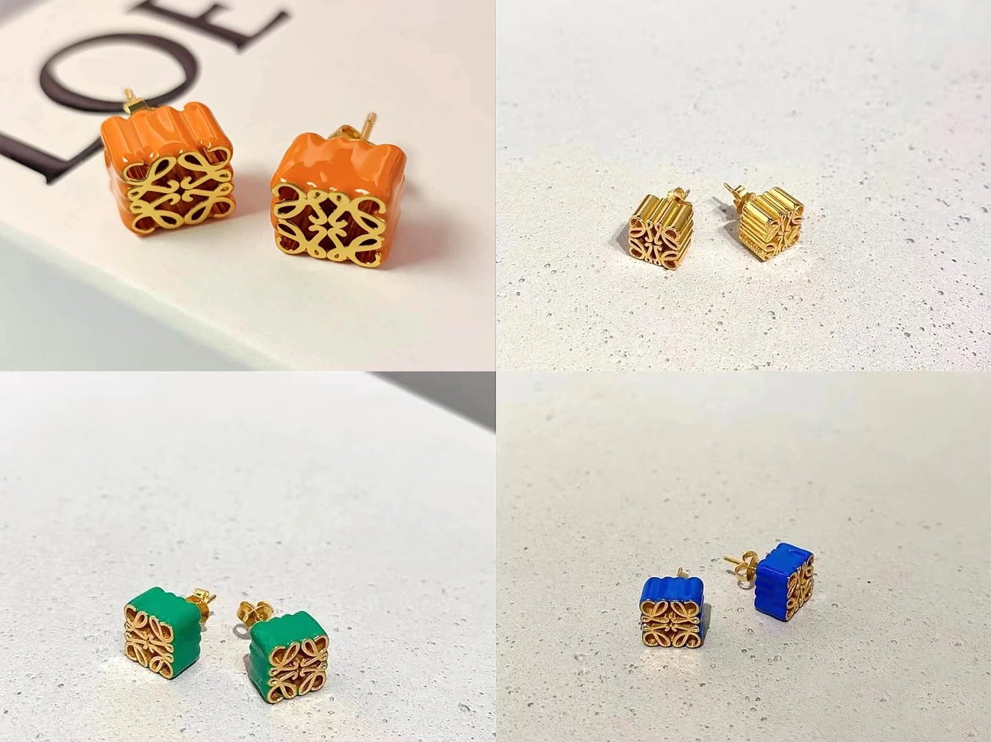 Loewe Anagram Cube Earrings Gold Jewelry - 2
