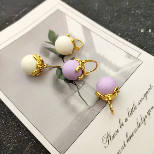 Gold Dragon Pearl Earrings White - 8