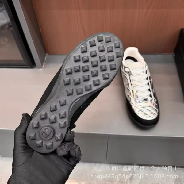 Chanel Tennis Classic Silver Quilted Sneakers - 22