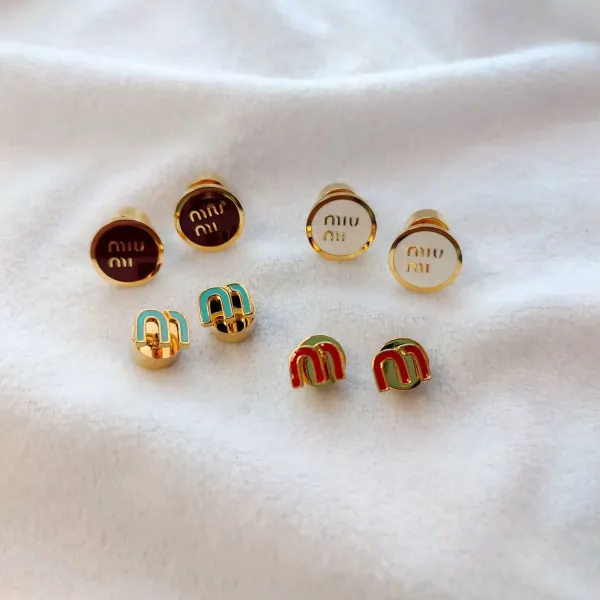 MMY M-Shape Enamel Stud Earrings Gold Pink Jewelry - 2