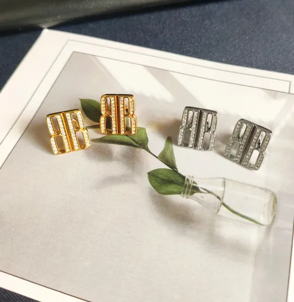 Balenciaga BB Logo Crystal-Embellished Gold Earrings - 2
