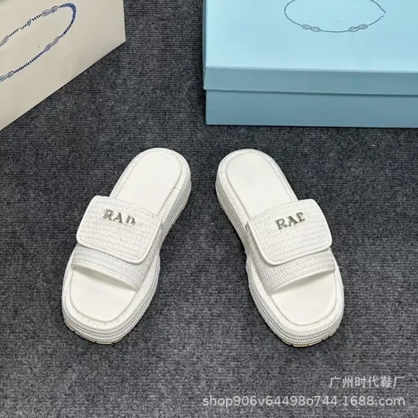 RAD Slide Sandals White Woven Platform Slippers - 1