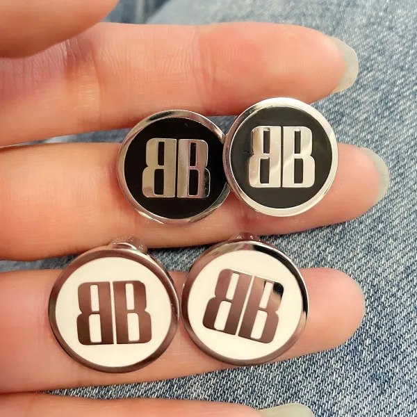 Balenciaga BB Logo Enamel Stud Earrings Green and White - 5