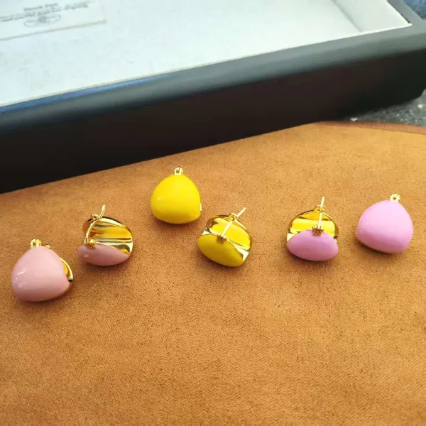 Yellow Enamel Drop Earrings with Gold-Tone Setting - 5