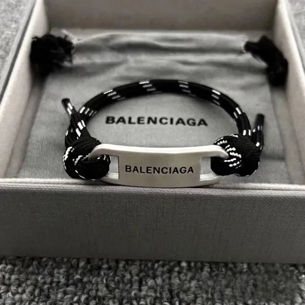 Balenciaga Logo Plate Rope Bracelet White - 5