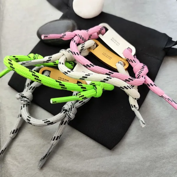 Balenciaga Logo Plate Rope Bracelet White - 2