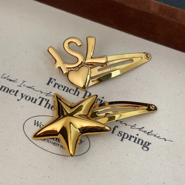 SYNA.TRIBE Gold Heart & Star Hair Clips Set - 5