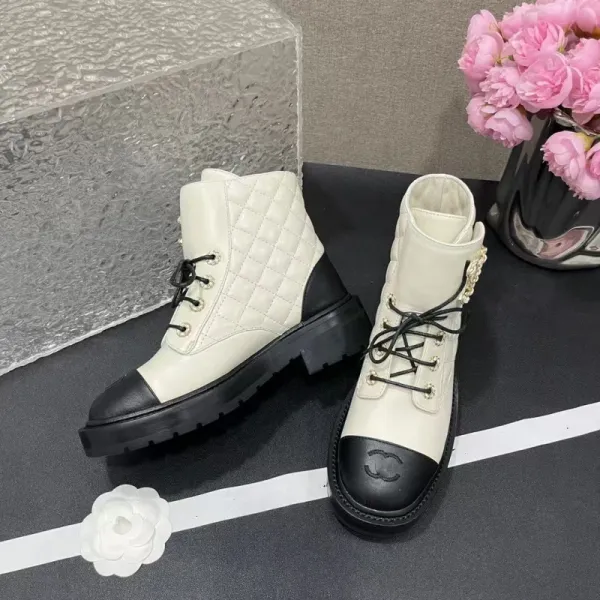 Chanel Combat Boots Black Quilted Leather Ankle Boots - 18