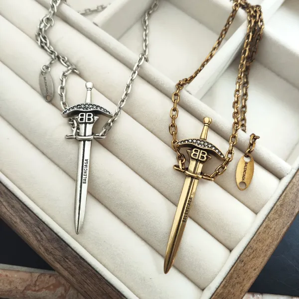 Balenciaga Sword Pendant Necklace Gold and Silver - 6