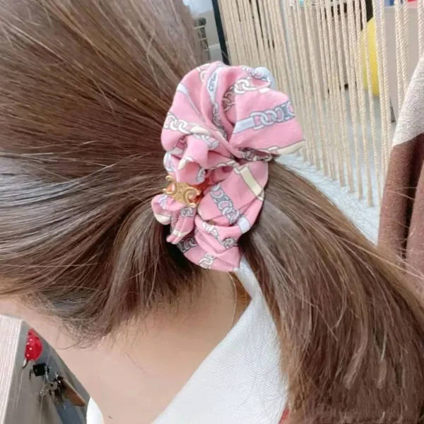Celine Silk Scrunchie with Geometric Print Beige Accessories - 6