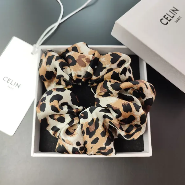 Celine Silk Scrunchie with Geometric Print Beige Accessories - 16