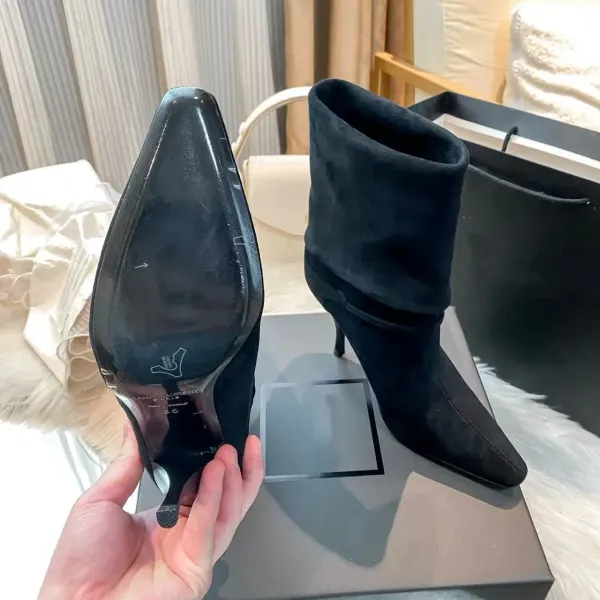 Saint Tears Folded Cuff Pointed-Toe Stiletto Ankle Boots Black - 10